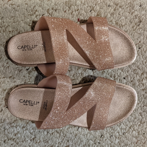 Capelli of New York Shoes - Pink Sparkly 90s Rose Gold Sandals